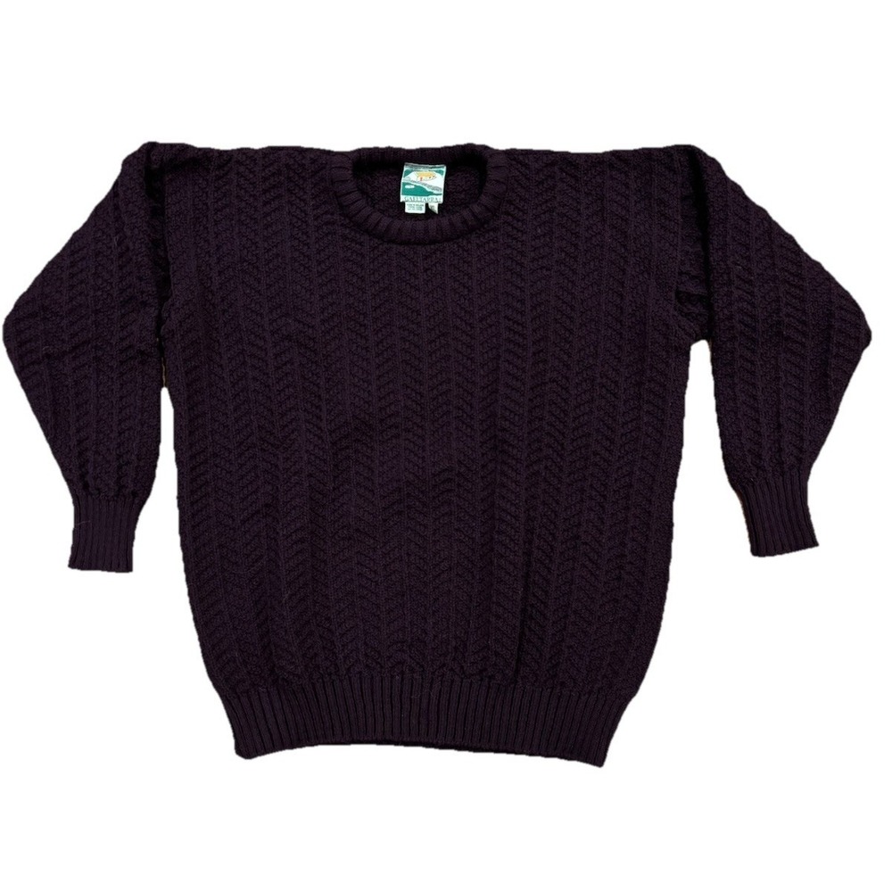 Gaeltarra‎ Fisherman 100% Wool Ireland Sweater Herringbone Purple Men's XL